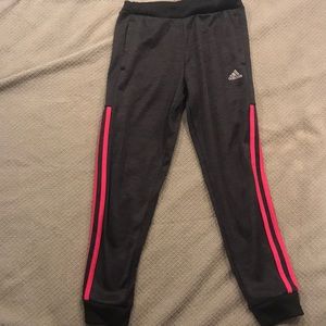 Adidas sweatpants with 3 pink stripes